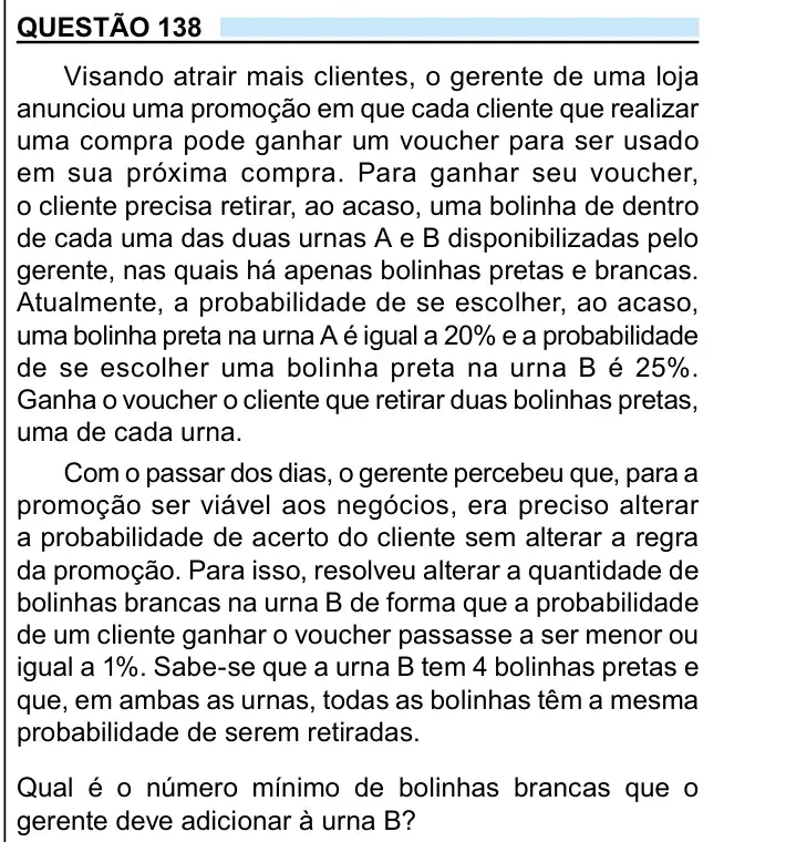 Enunciado da questão 138 do ENEM 2023