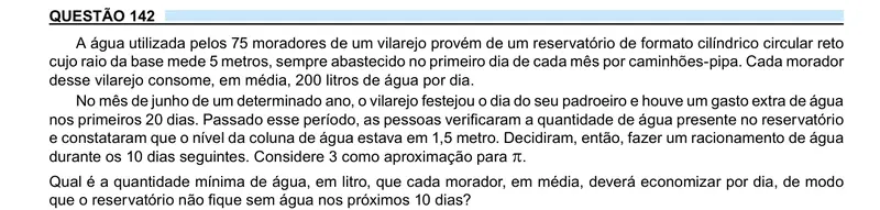 Enunciado da questão 142 do ENEM 2023