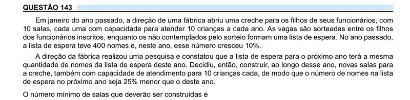 Enunciado da questão 143 do ENEM 2023