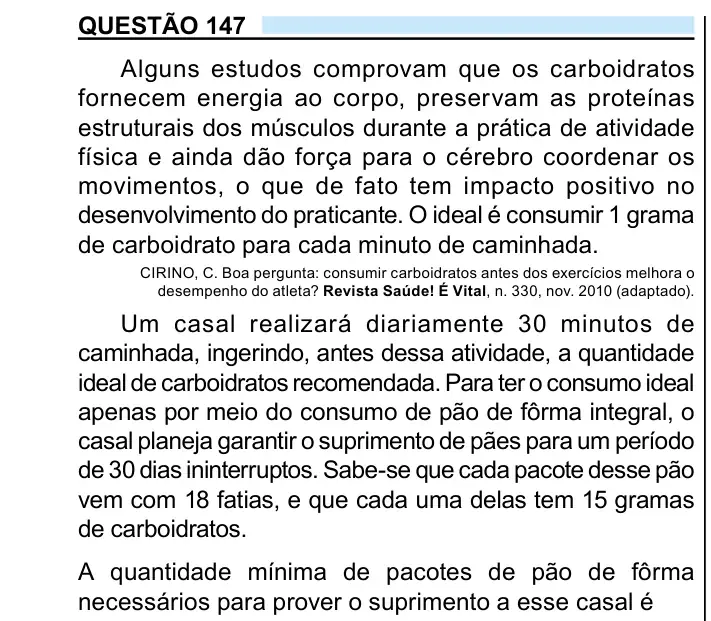 Enunciado da questão 147 do ENEM 2023