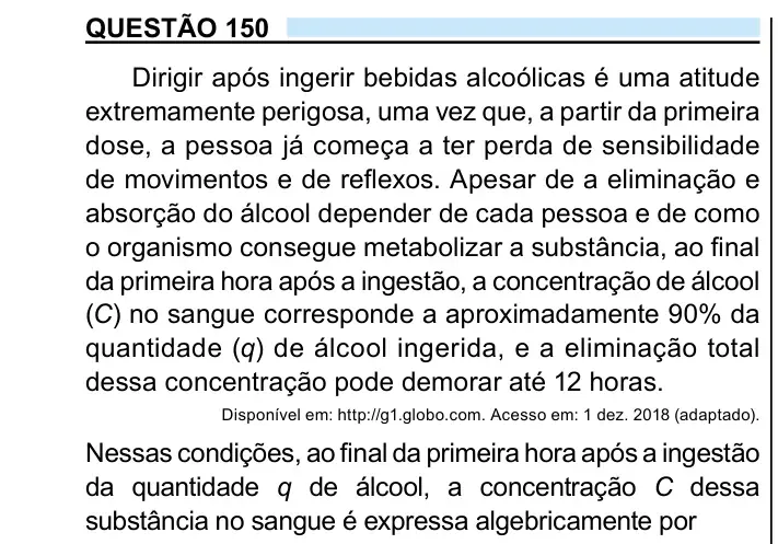 Enunciado da questão 150 do ENEM 2023