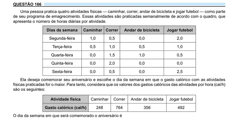Enunciado da questão 166 do ENEM 2023