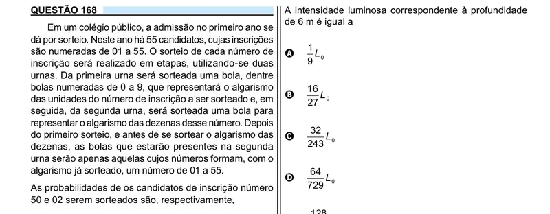 Enunciado da questão 168 do ENEM 2023