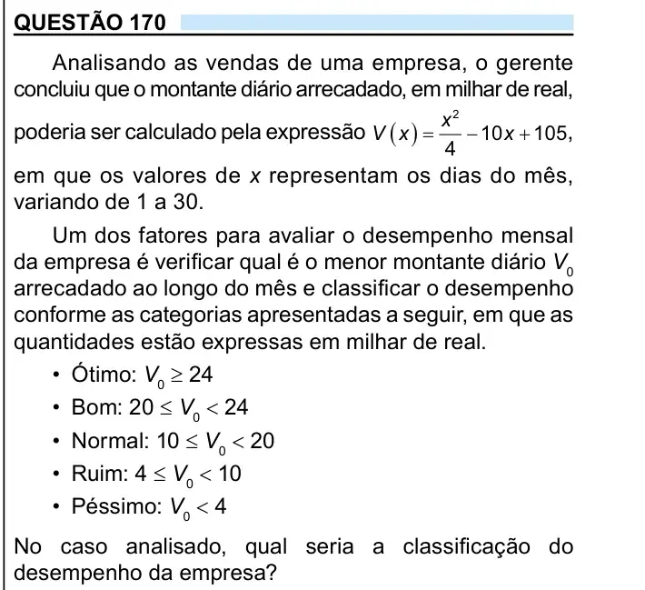 Enunciado da questão 170 do ENEM 2023
