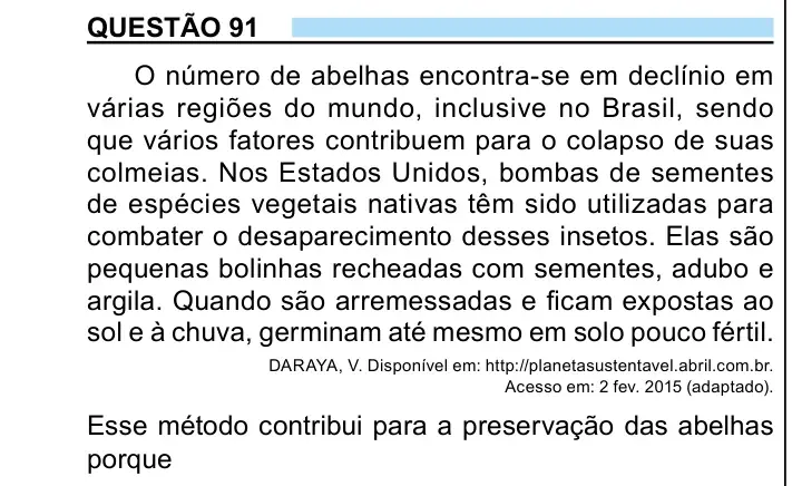 Enunciado da questão 91 do ENEM 2023
