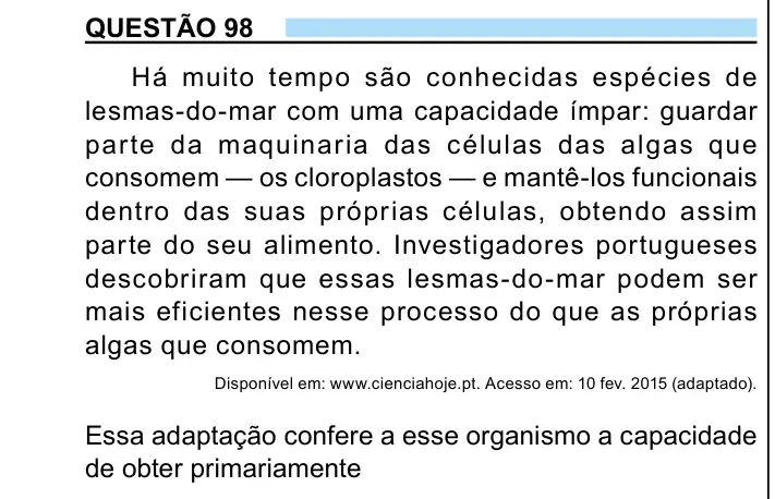 Enunciado da questão 98 do ENEM 2023