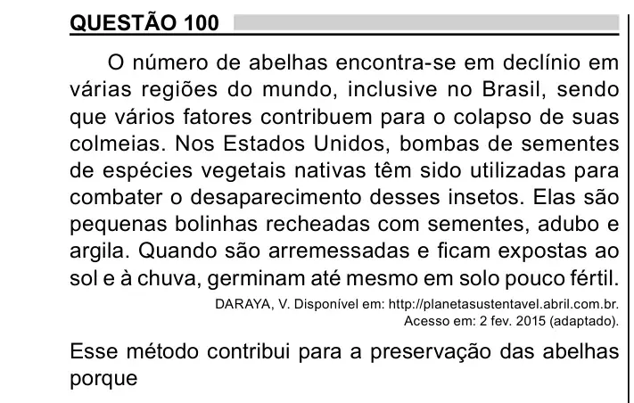 Enunciado da questão 100 do ENEM 2023 Dia 2