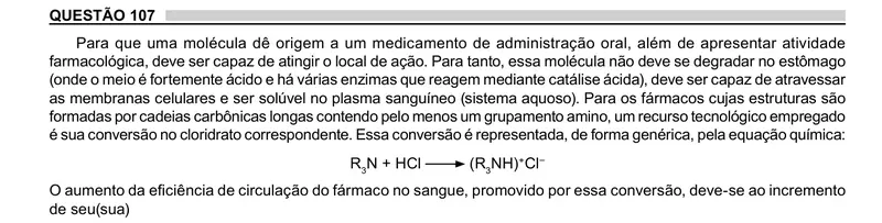 Enunciado da questão 107 do ENEM 2023 Dia 2