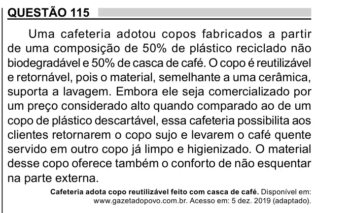 Enunciado da questão 115 do ENEM 2023 Dia 2