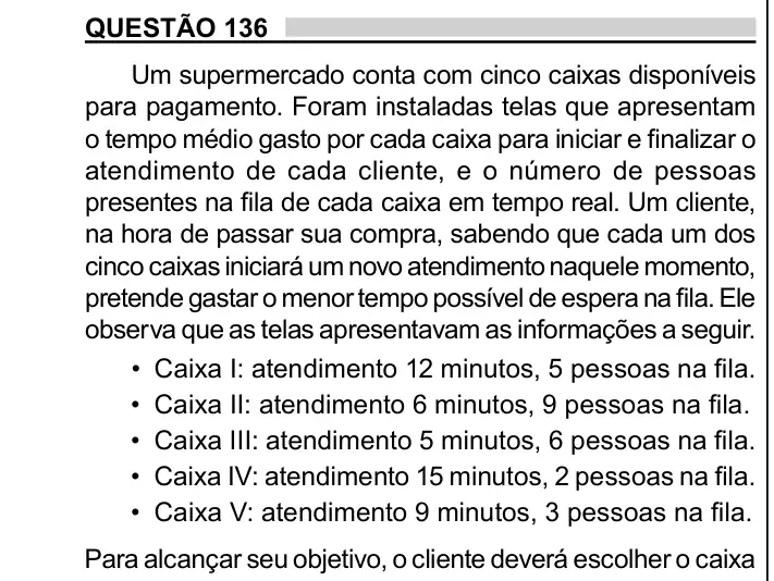 Enunciado da questão 136 do ENEM 2023 Dia 2