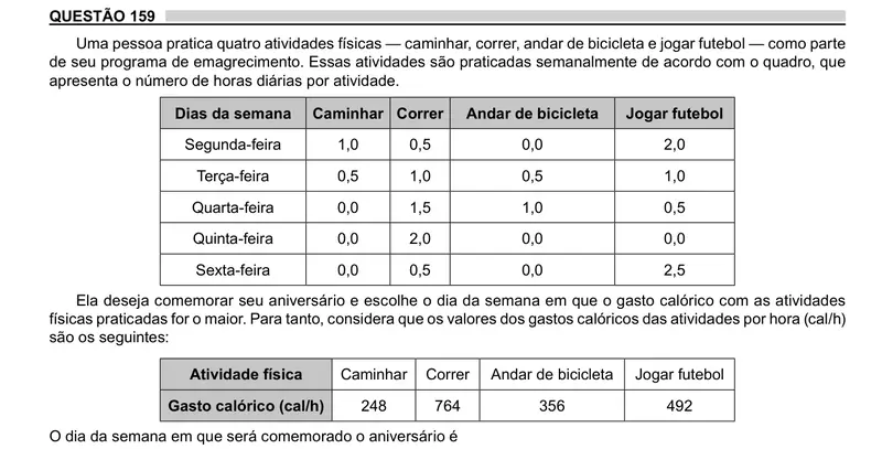 Enunciado da questão 159 do ENEM 2023 Dia 2