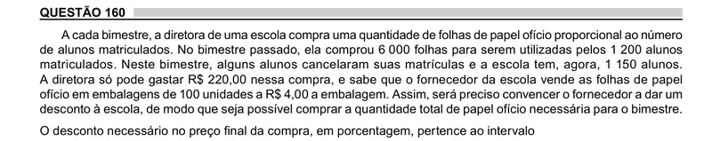 Enunciado da questão 160 do ENEM 2023 Dia 2