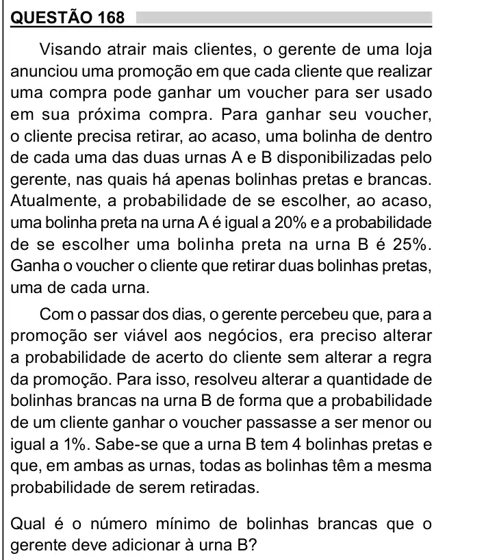 Enunciado da questão 168 do ENEM 2023 Dia 2