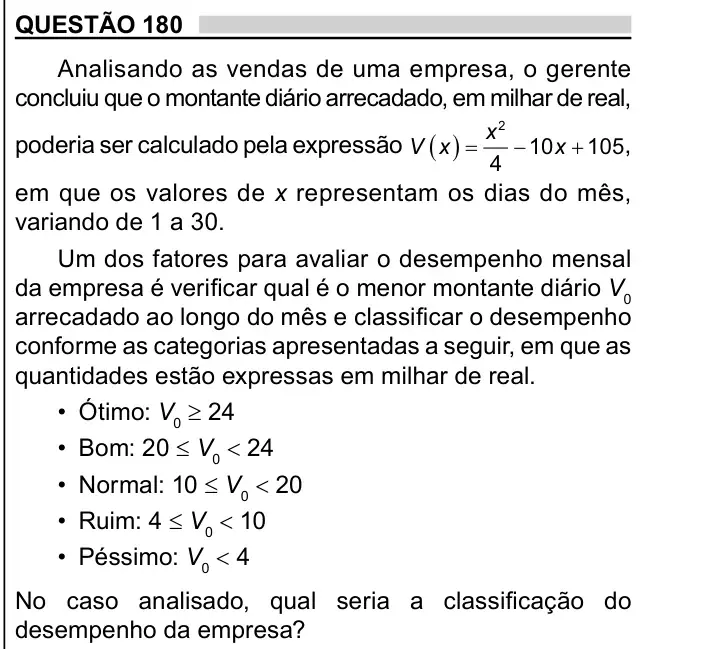 Enunciado da questão 180 do ENEM 2023 Dia 2
