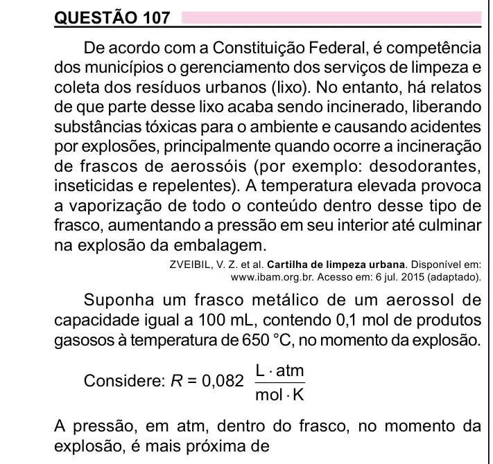 Enunciado da questão 107 do ENEM 2023 Dia 2