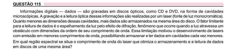 Enunciado da questão 115 do ENEM 2023 Dia 2