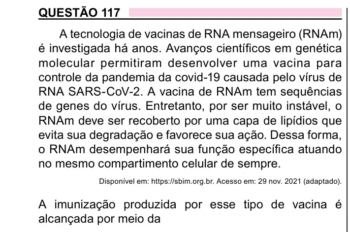 Enunciado da questão 117 do ENEM 2023 Dia 2