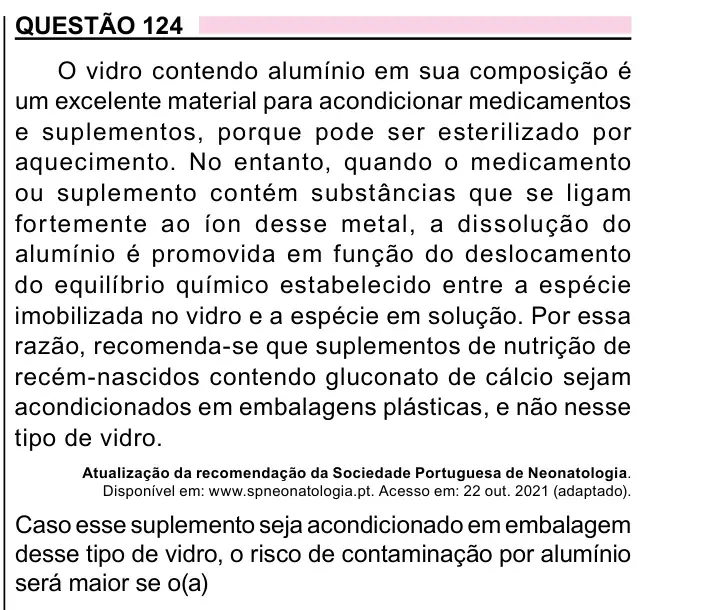 Enunciado da questão 124 do ENEM 2023 Dia 2