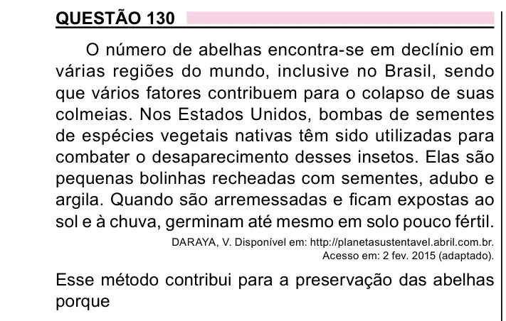 Enunciado da questão 130 do ENEM 2023 Dia 2
