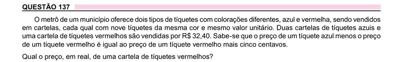 Enunciado da questão 137 do ENEM 2023 Dia 2