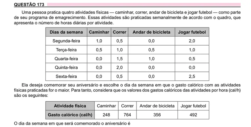 Enunciado da questão 173 do ENEM 2023 Dia 2