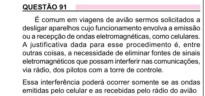 Enunciado da questão 91 do ENEM 2023 Dia 2