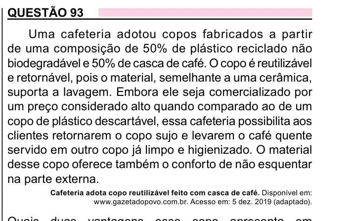 Enunciado da questão 93 do ENEM 2023 Dia 2