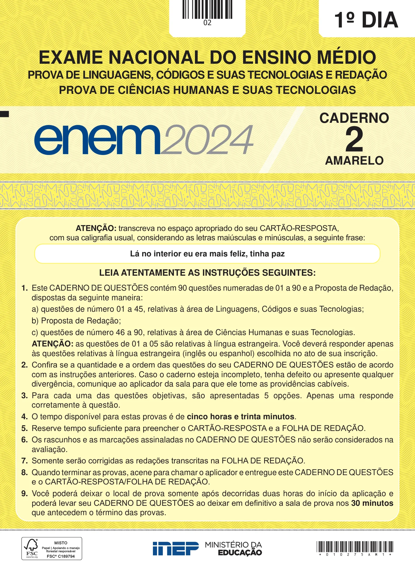 ENEM 2024 Dia 1 Caderno Amarelo