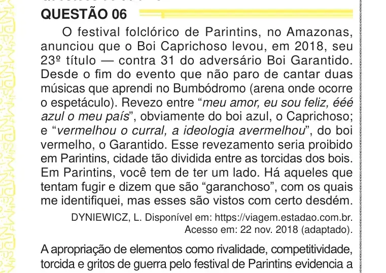 Enunciado da questão 6 do ENEM 2024 Dia 1