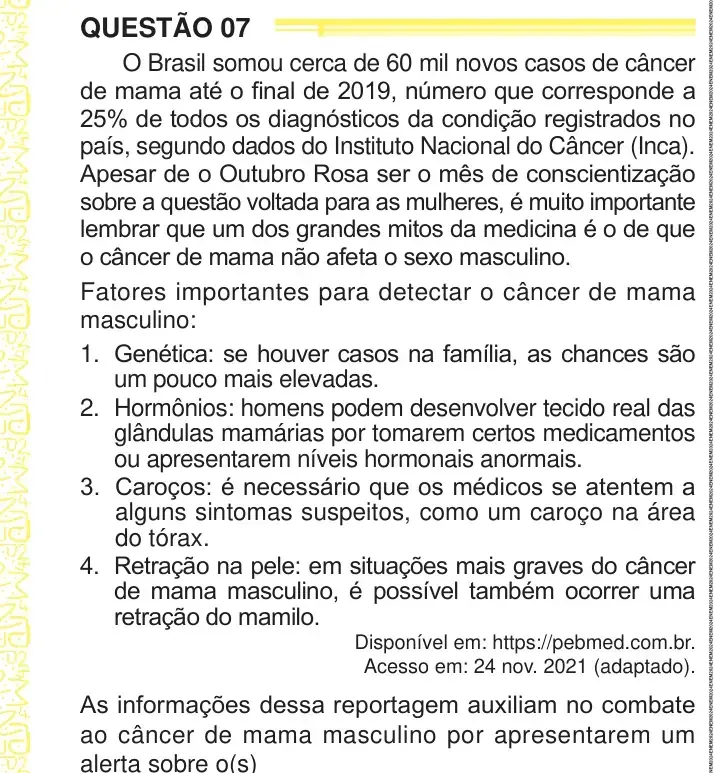 Enunciado da questão 7 do ENEM 2024 Dia 1
