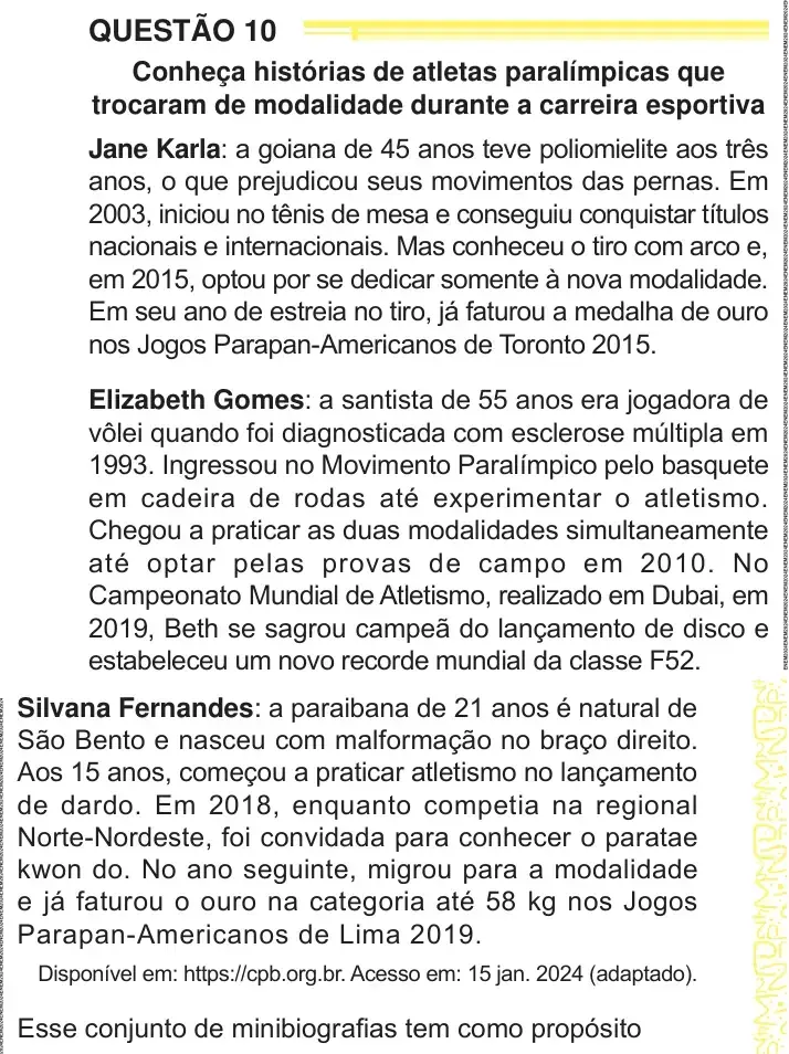 Enunciado da questão 10 do ENEM 2024 Dia 1