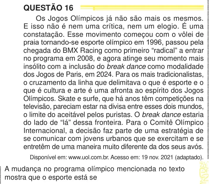 Enunciado da questão 16 do ENEM 2024 Dia 1