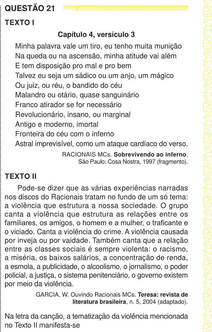 Enunciado da questão 21 do ENEM 2024 Dia 1
