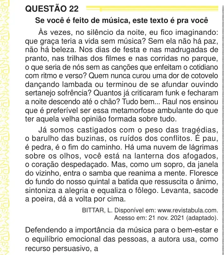 Enunciado da questão 22 do ENEM 2024 Dia 1