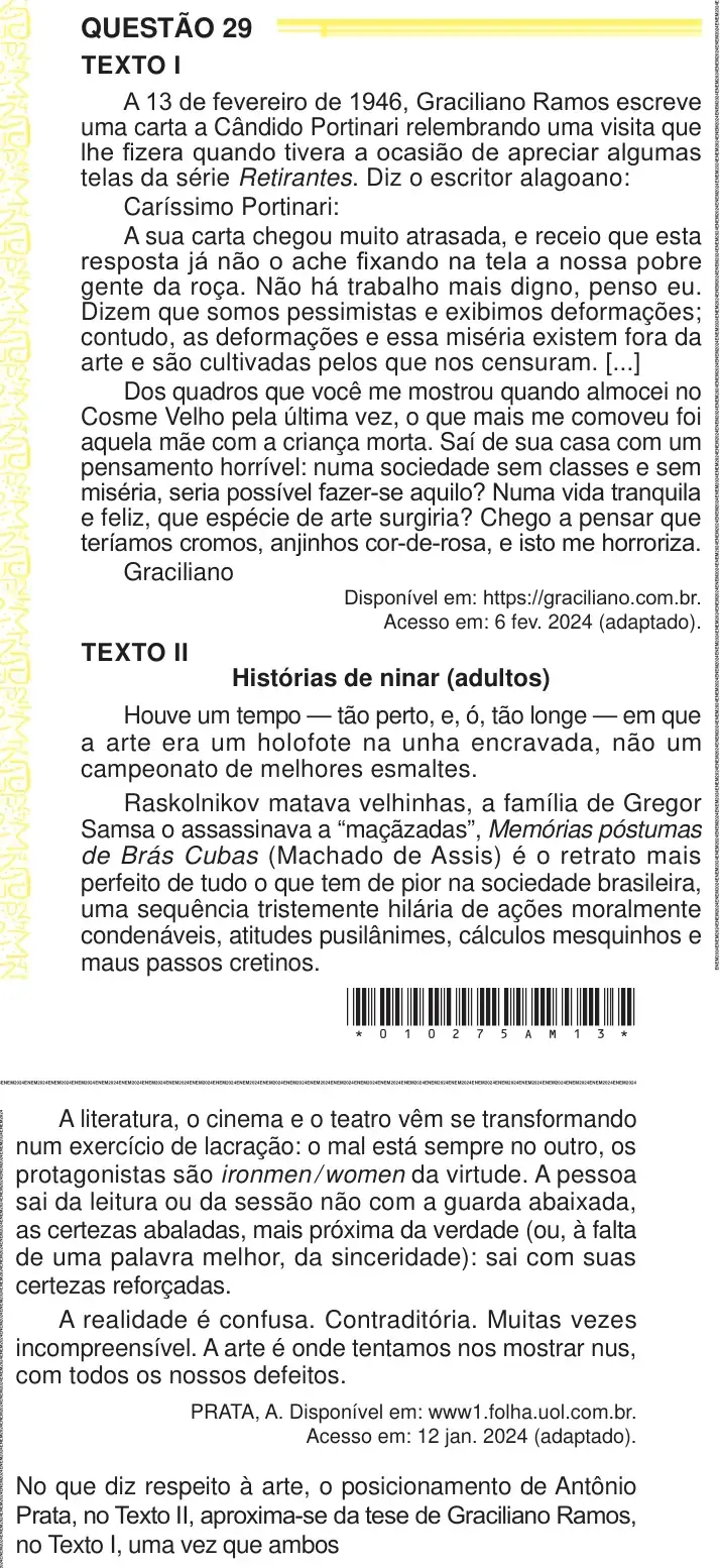 Enunciado da questão 29 do ENEM 2024 Dia 1