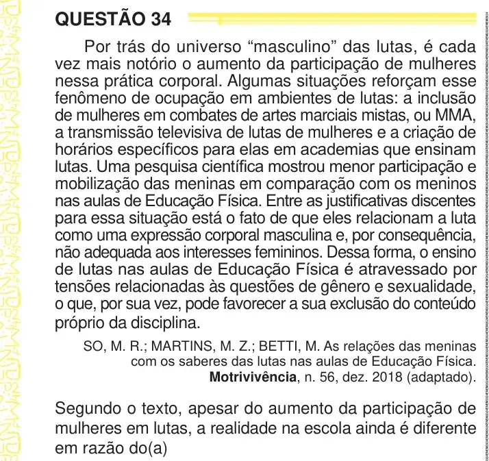 Enunciado da questão 34 do ENEM 2024 Dia 1