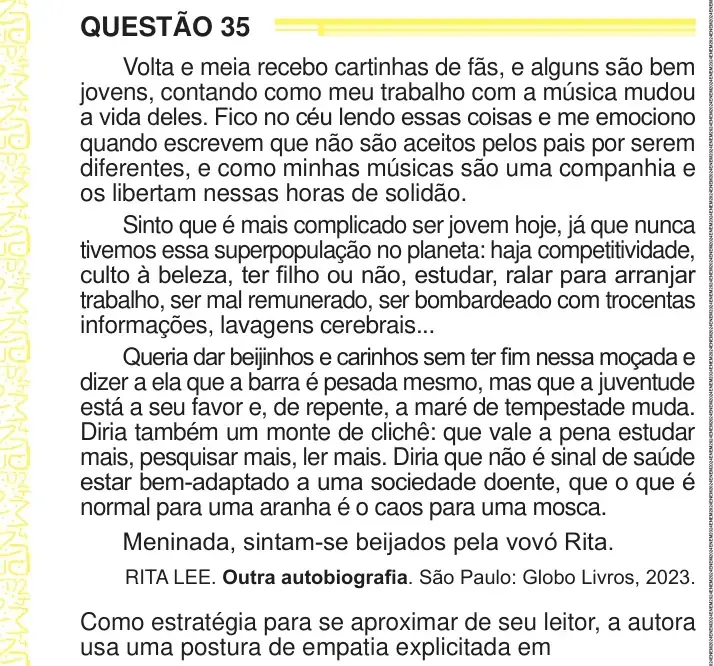 Enunciado da questão 35 do ENEM 2024 Dia 1