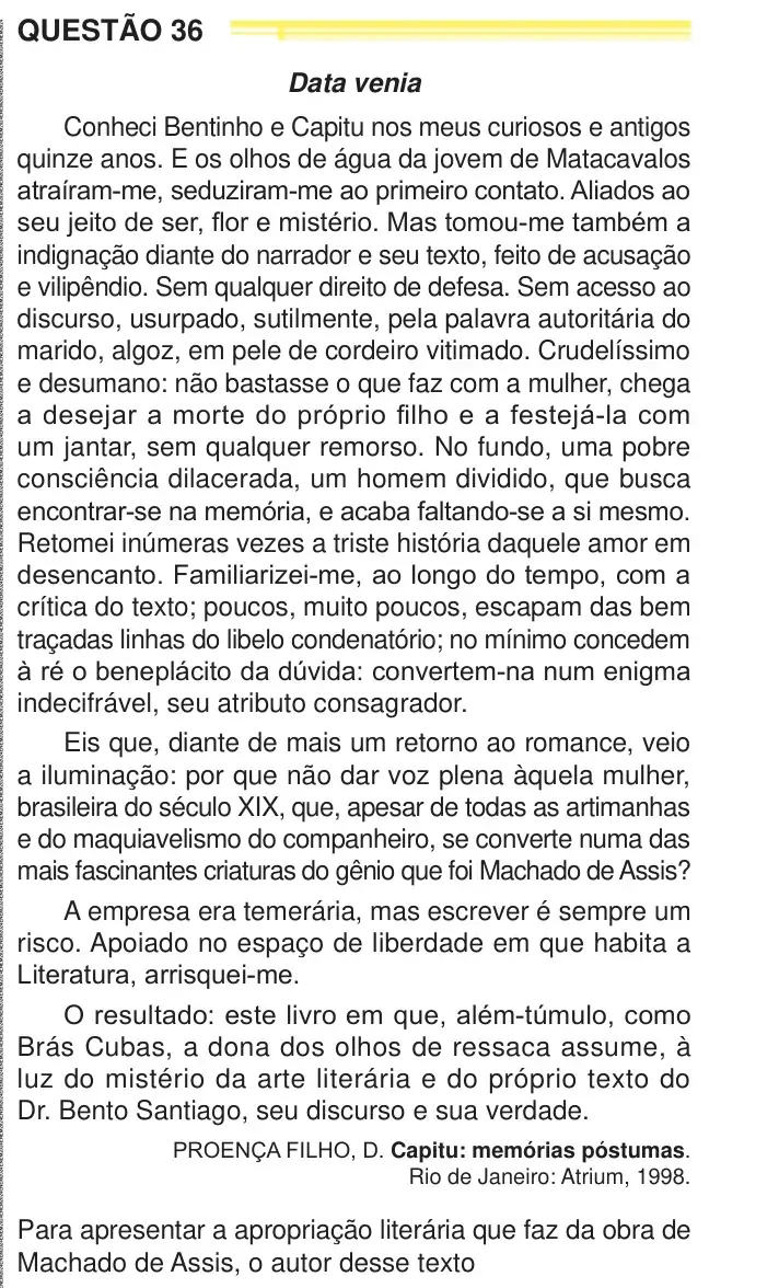 Enunciado da questão 36 do ENEM 2024 Dia 1