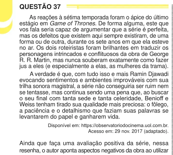 Enunciado da questão 37 do ENEM 2024 Dia 1
