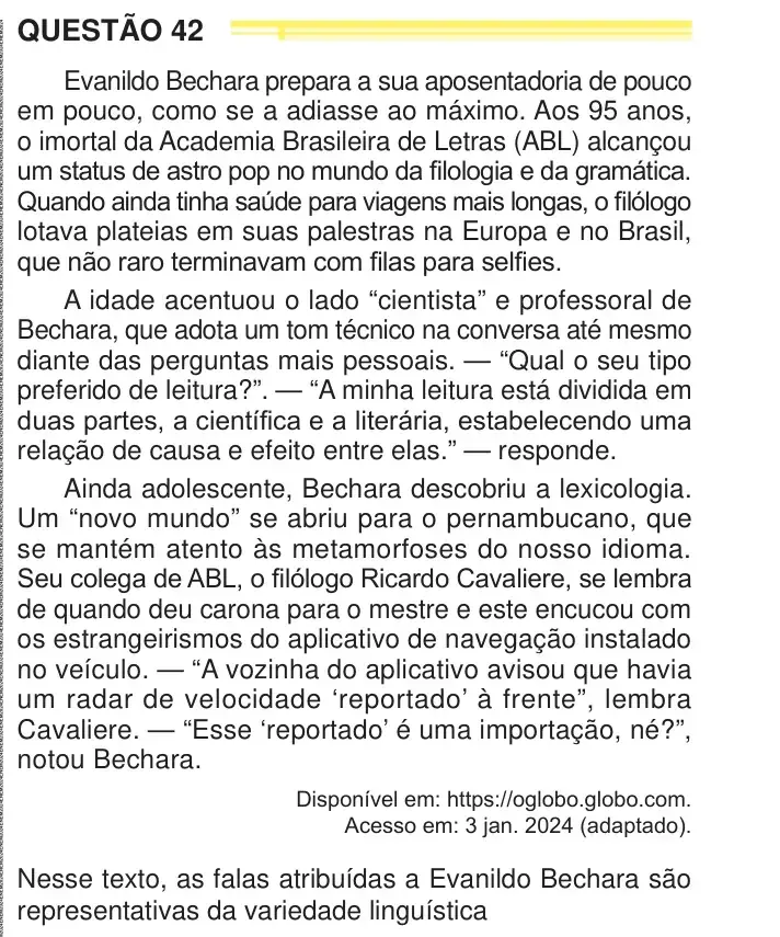 Enunciado da questão 42 do ENEM 2024 Dia 1