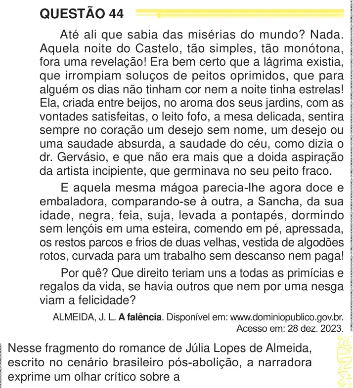 Enunciado da questão 44 do ENEM 2024 Dia 1