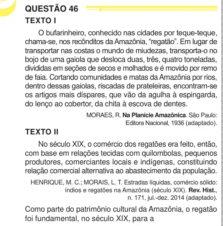 Enunciado da questão 46 do ENEM 2024 Dia 1