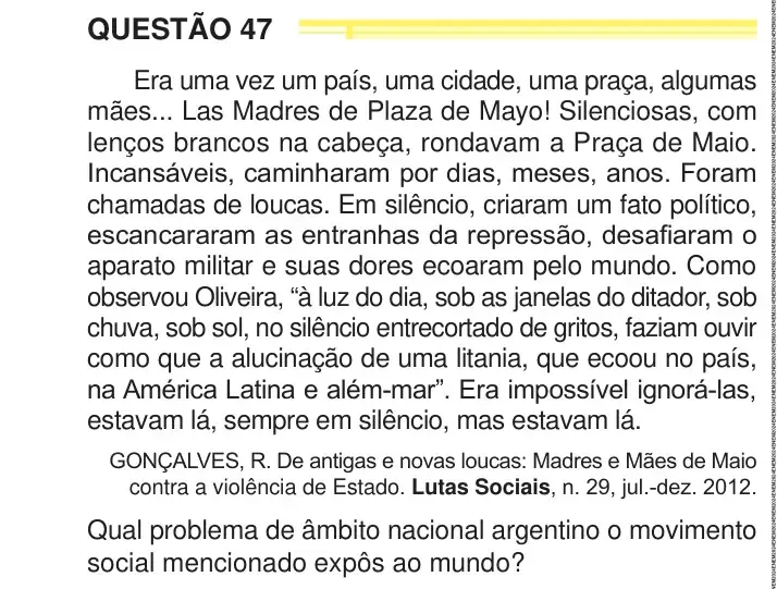 Enunciado da questão 47 do ENEM 2024 Dia 1