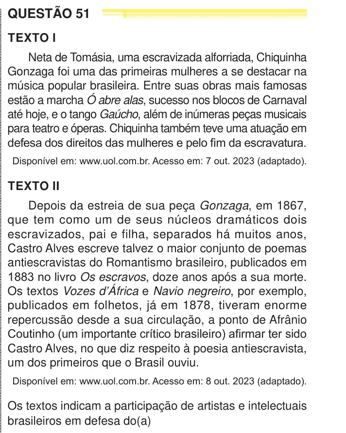 Enunciado da questão 51 do ENEM 2024 Dia 1