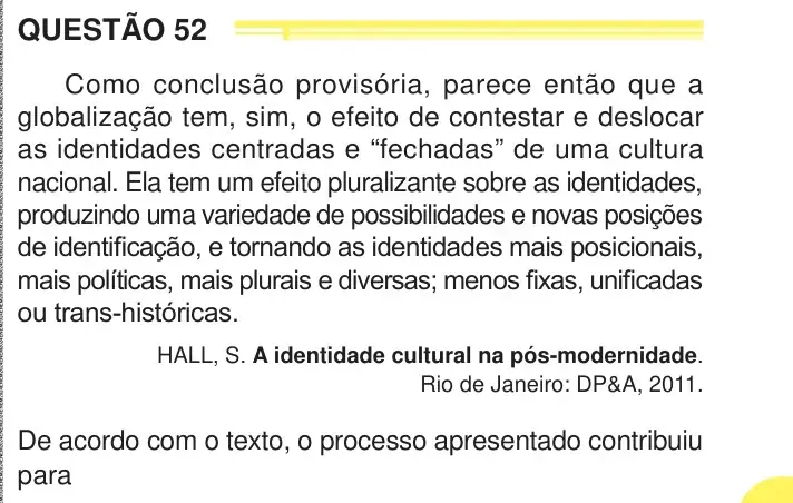 Enunciado da questão 52 do ENEM 2024 Dia 1