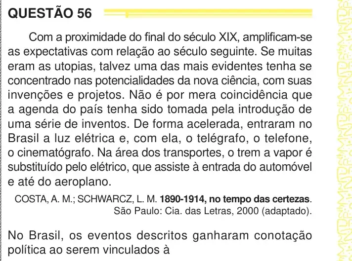 Enunciado da questão 56 do ENEM 2024 Dia 1