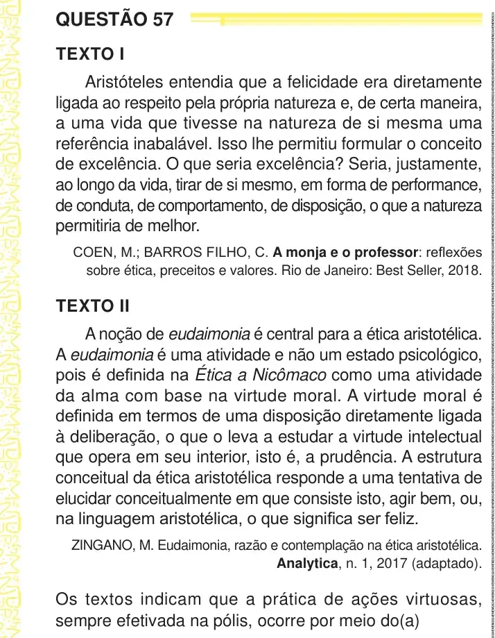 Enunciado da questão 57 do ENEM 2024 Dia 1