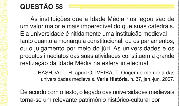 Enunciado da questão 58 do ENEM 2024 Dia 1
