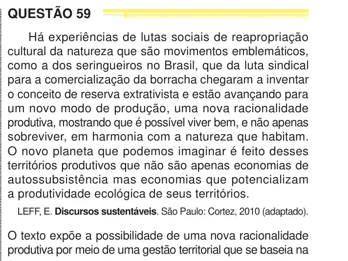 Enunciado da questão 59 do ENEM 2024 Dia 1