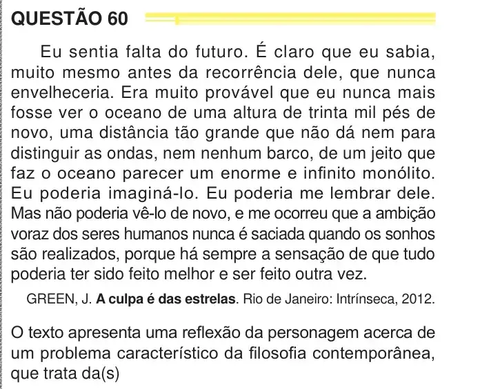 Enunciado da questão 60 do ENEM 2024 Dia 1